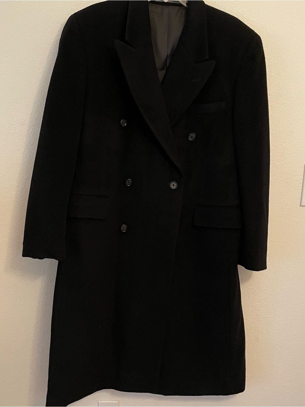 Bert Pulitzer Men’s Overcoat‎ XXL(48R) Black Dbl Breasted Wool/Nylon/Cashmere
